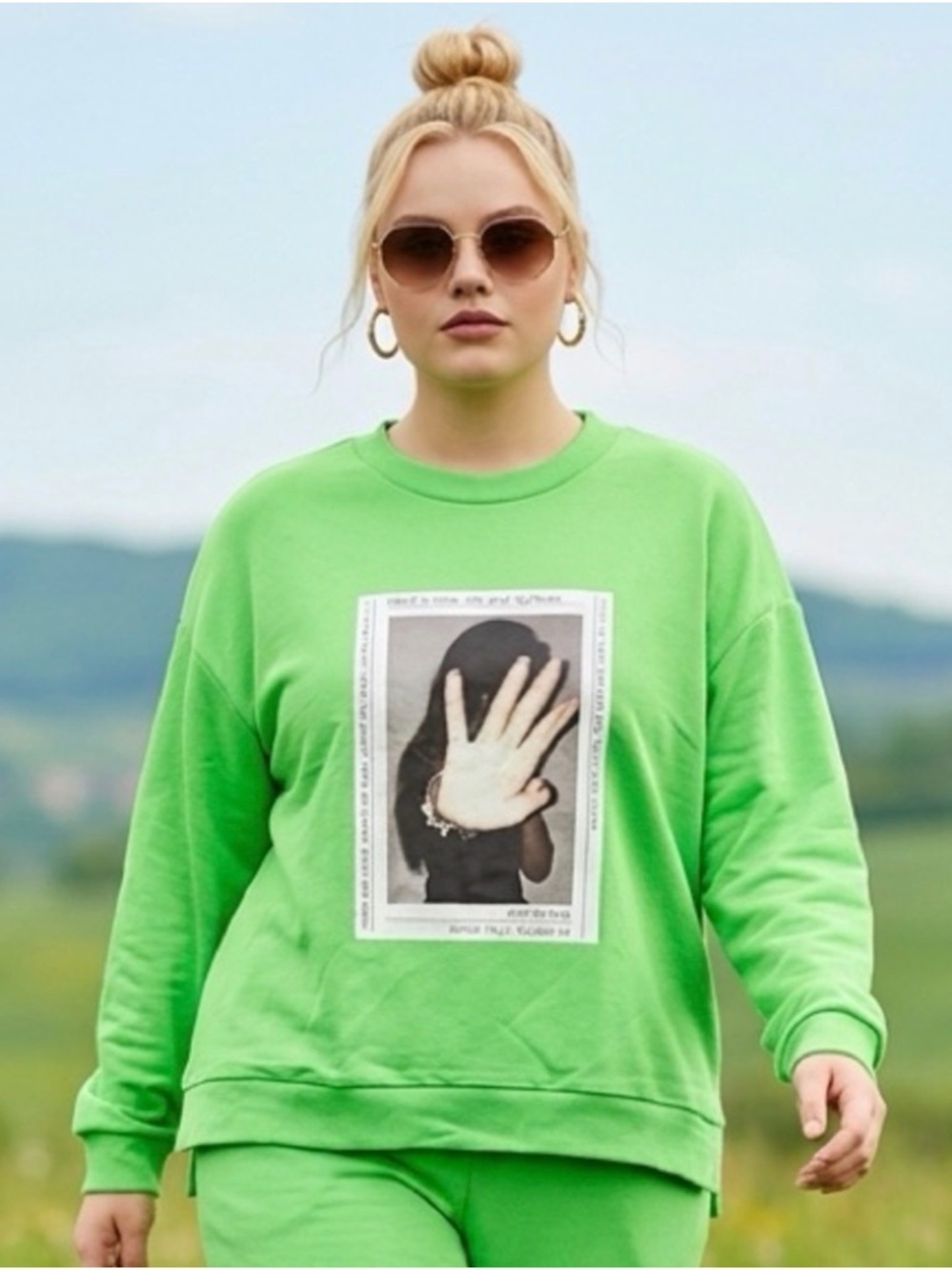 NWT Urban Outfitters ZGY Ziggy DENIM Sweatshirt Electric Green Brat Size Large